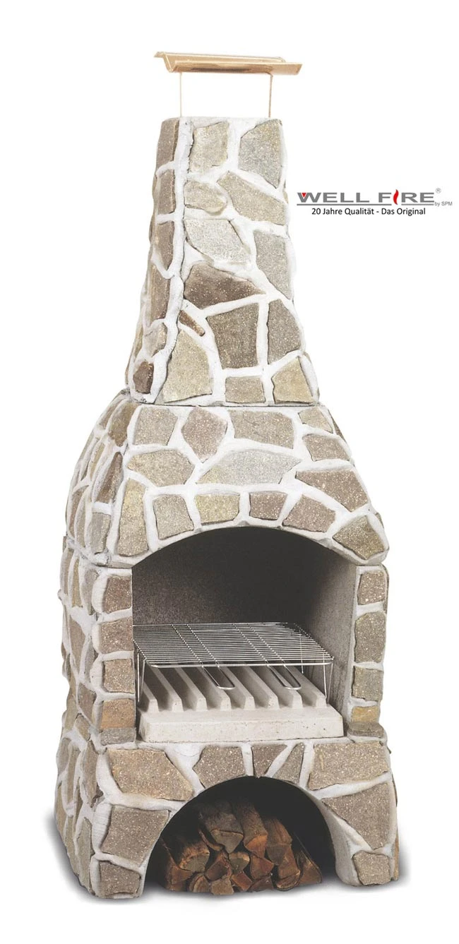 Grillkamin Wellfire LANDAU Rot-braun Mit Natursteinverkleidung