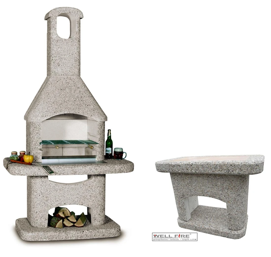 Grillkamin Wellfire NOVA Braun Mit Betonhaube Und Beistelltisch